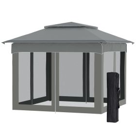 Outsunny Outdoor Patio Pop Up Canopy Gazebo Shelter with Zipper Netting, Carry Bag, 10.7'x10.7'x8.9', Dark Gray